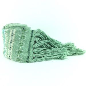 American Eagle green fair isle knit fringe scarf